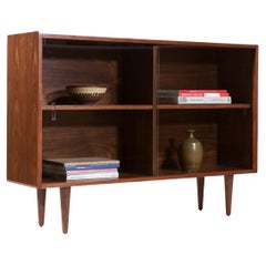 Expertly Restored -  Vintage Mid-Century Modern Walnut Bookcase with Glass Doors