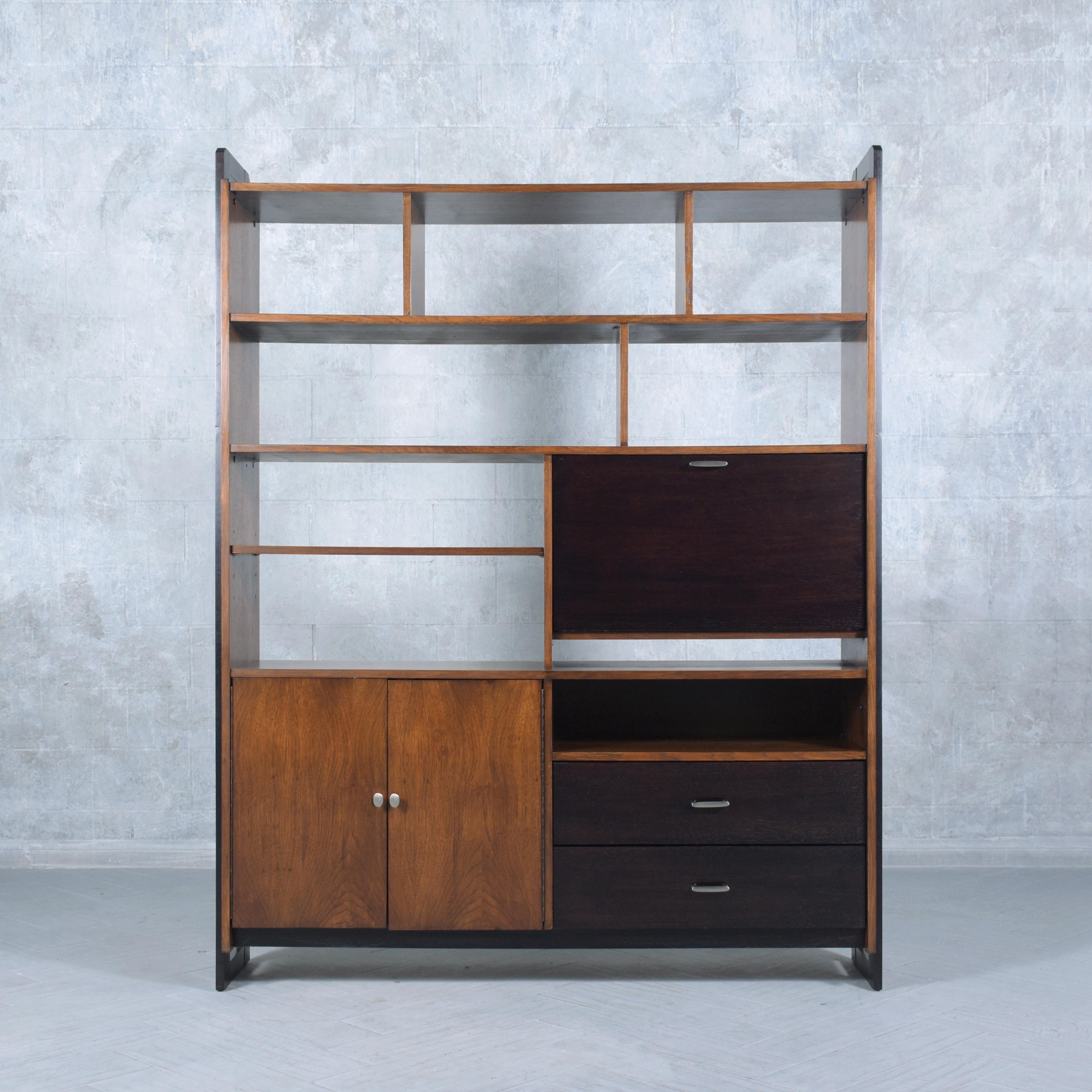 Transform your space with our vintage mid-century modern bookshelf, a masterpiece of design and functionality. Handcrafted with meticulous attention to detail, this bookshelf is made from premium walnut wood, known for its durability and rich