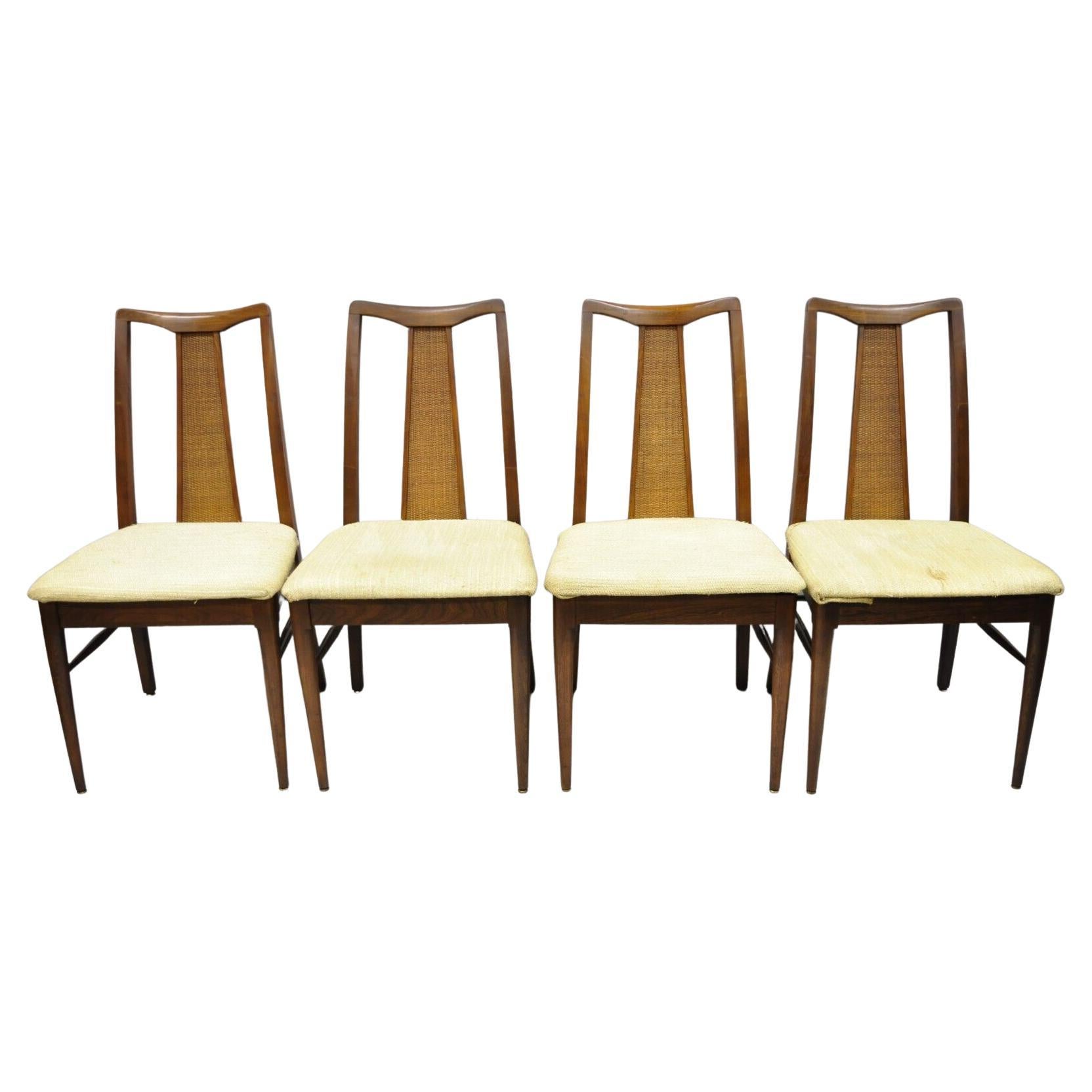 Vintage Mid-Century Modern Walnut Cane Back Dining Chairs, Set of 4 For Sale