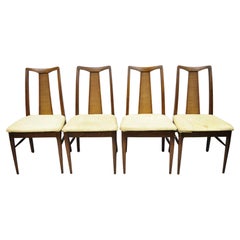 Vintage Mid-Century Modern Walnut Cane Back Dining Chairs, Set of 4