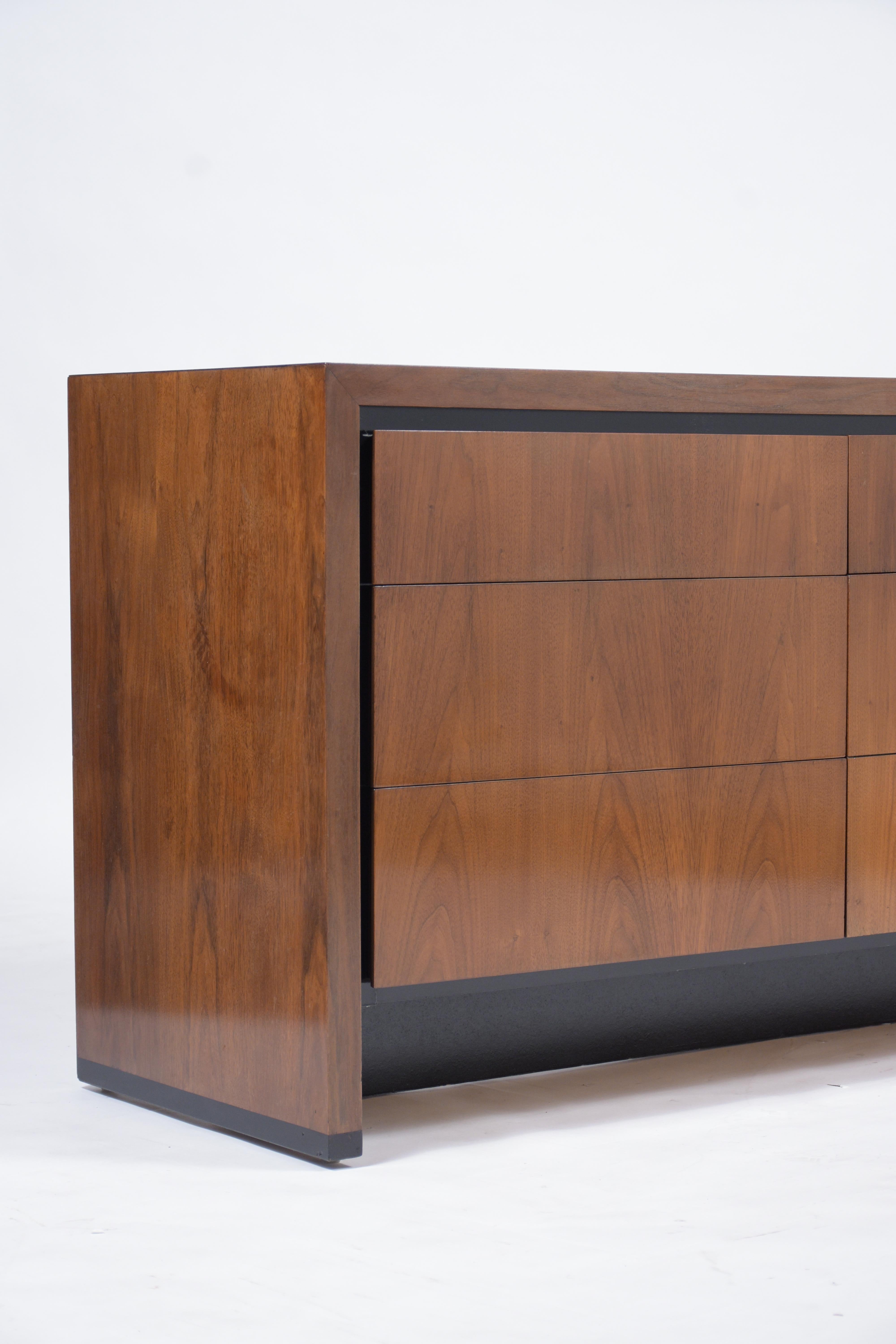 Metal Vintage Mid-Century Modern Walnut Chest of Drawers