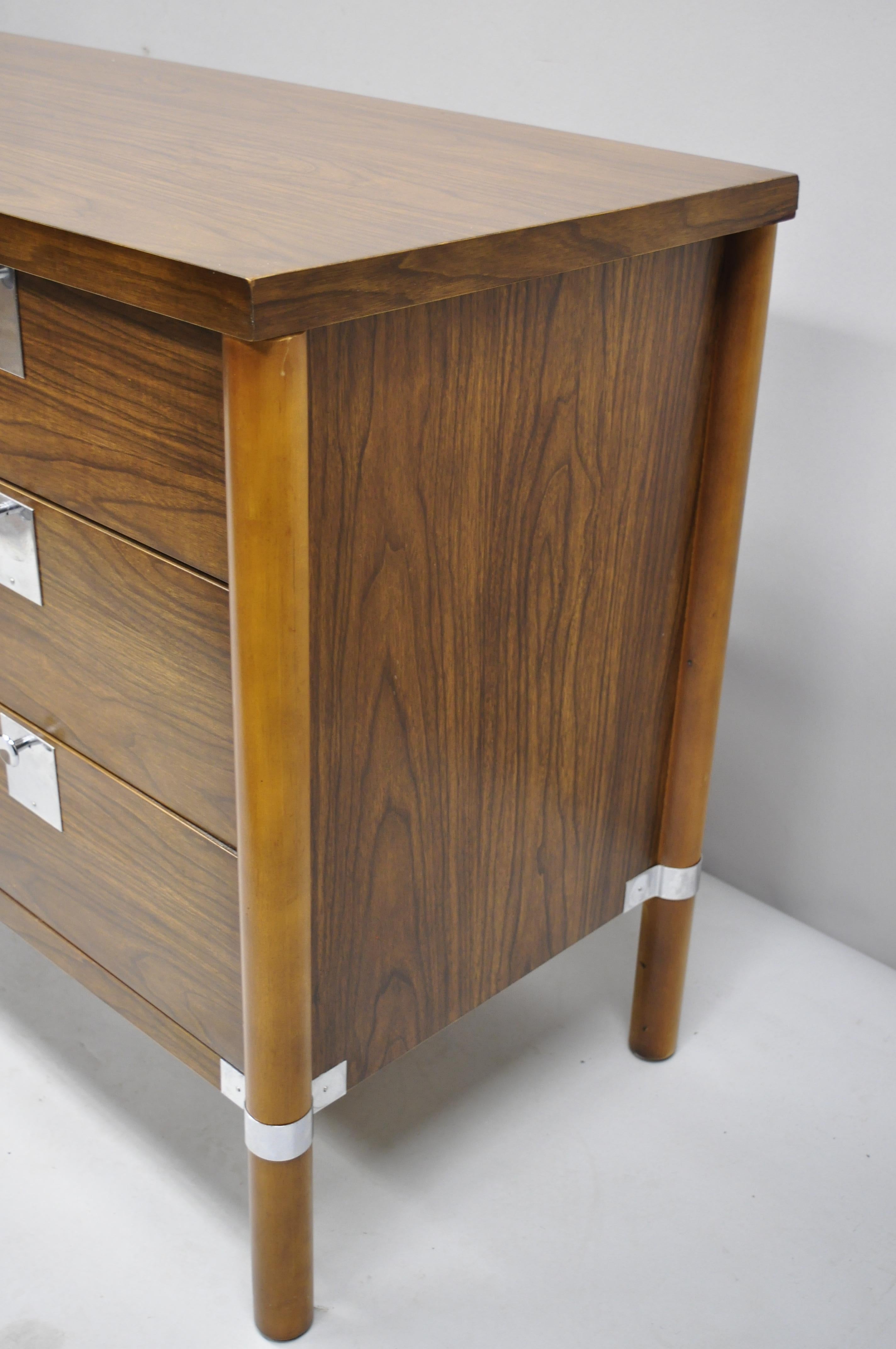Vintage Mid-Century Modern Walnut and Chrome 9-Drawer Credenza with Mirror For Sale 2