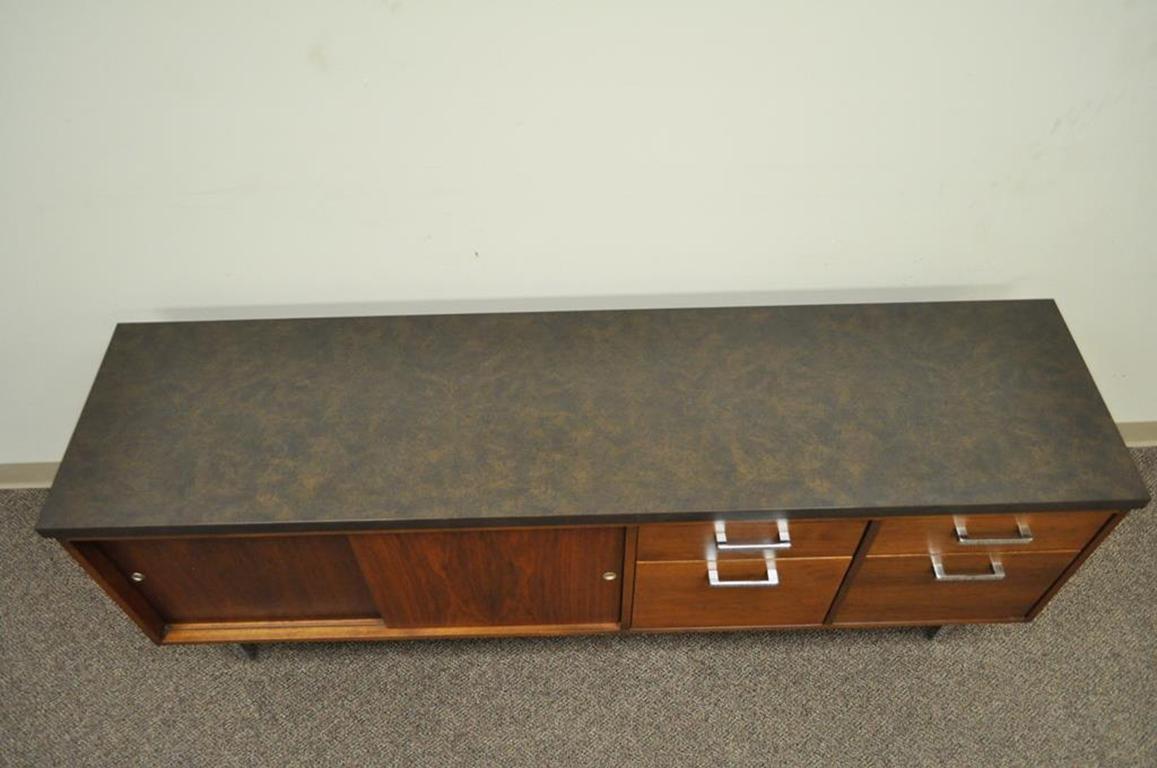 American Vintage Mid-Century Modern Walnut & Chrome Credenza Cabinet Florence Knoll Style