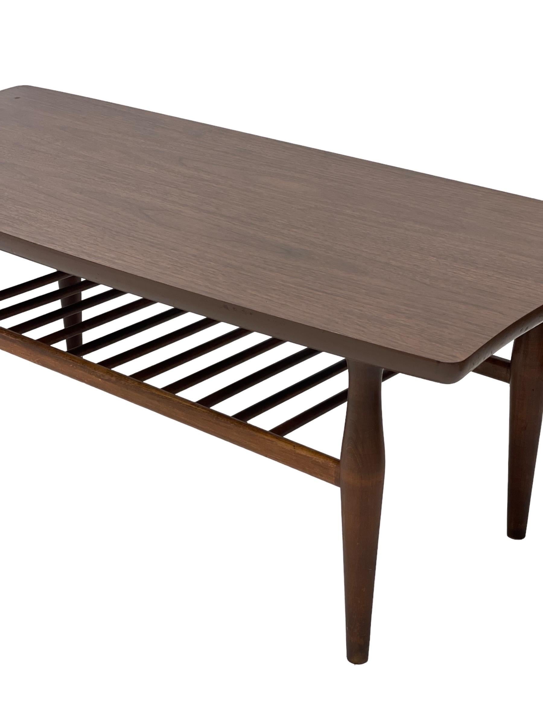 Vintage Mid-Century Modern Walnut Coffee Table with Shelf For Sale 3