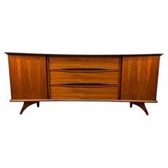 Mid-Century Modern Walnut Dresser with Sculpted Inlay Drawer Fronts