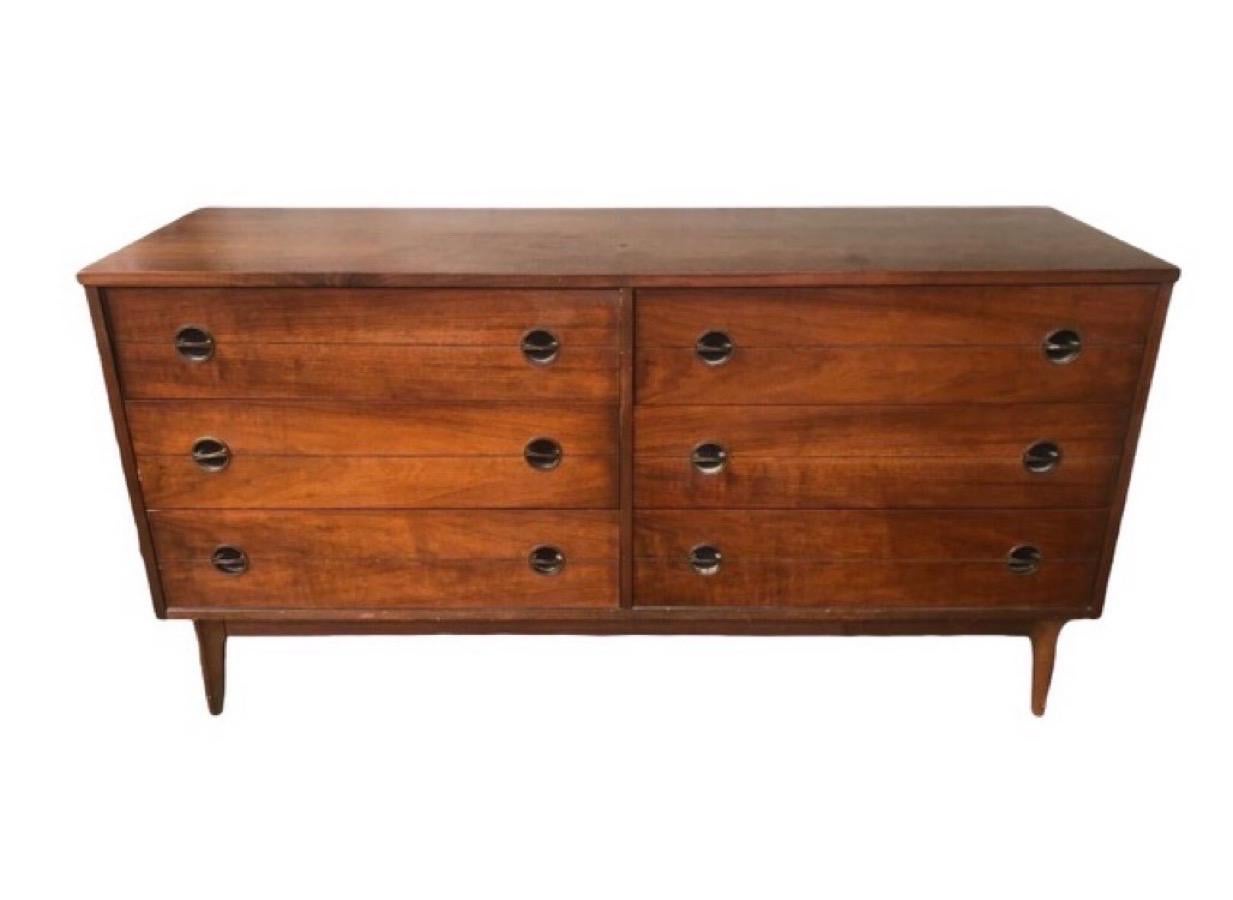 Wood Vintage Mid-Century Modern Walnut Dresser Cabinet Storage Drawers For Sale