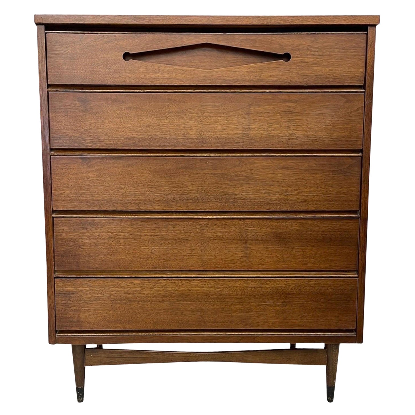 Comò vintage in noce della metà del secolo scorso con cassetti a coda di rondine