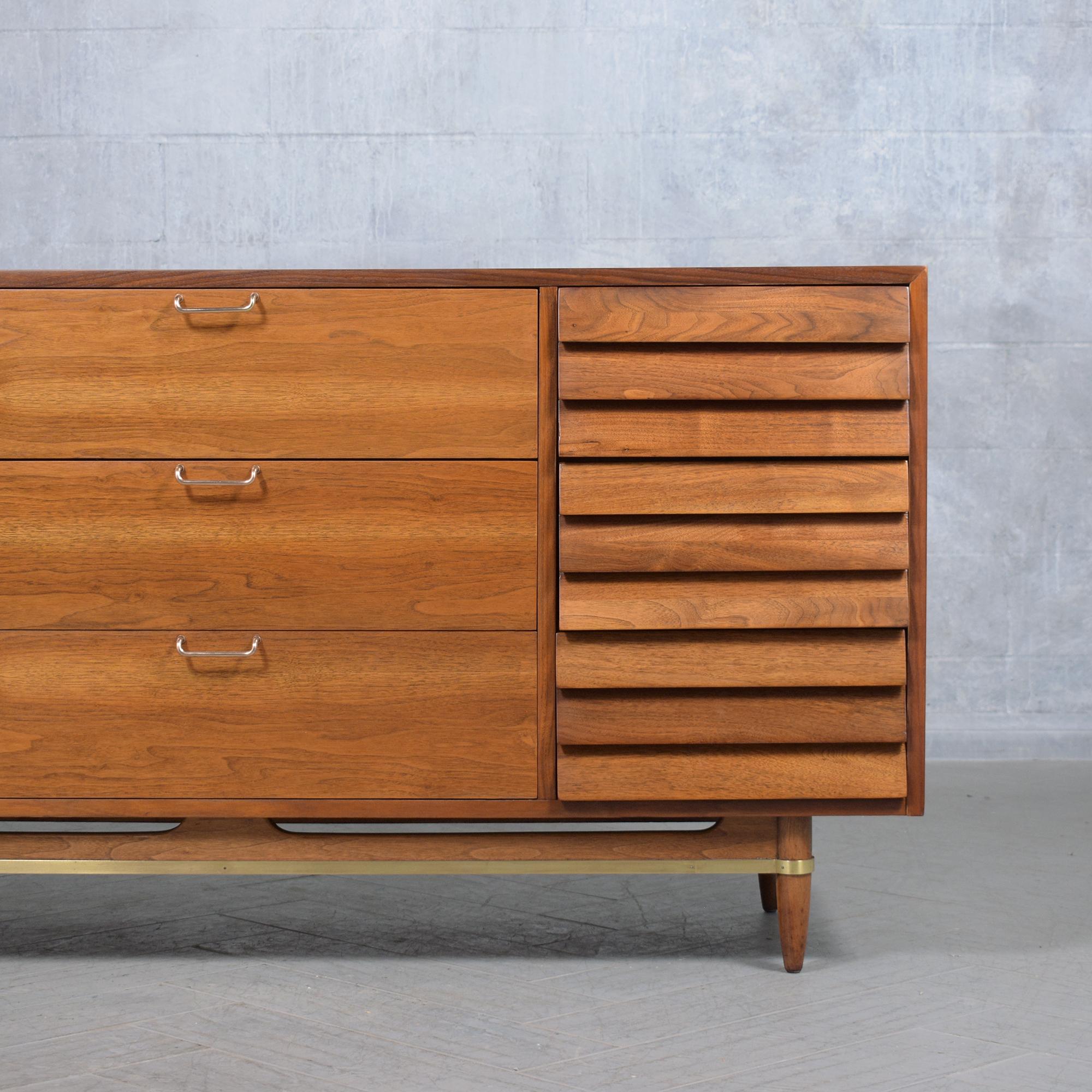 American Restored Mid-Century Modern Walnut Dresser: Timeless Elegance & Function For Sale