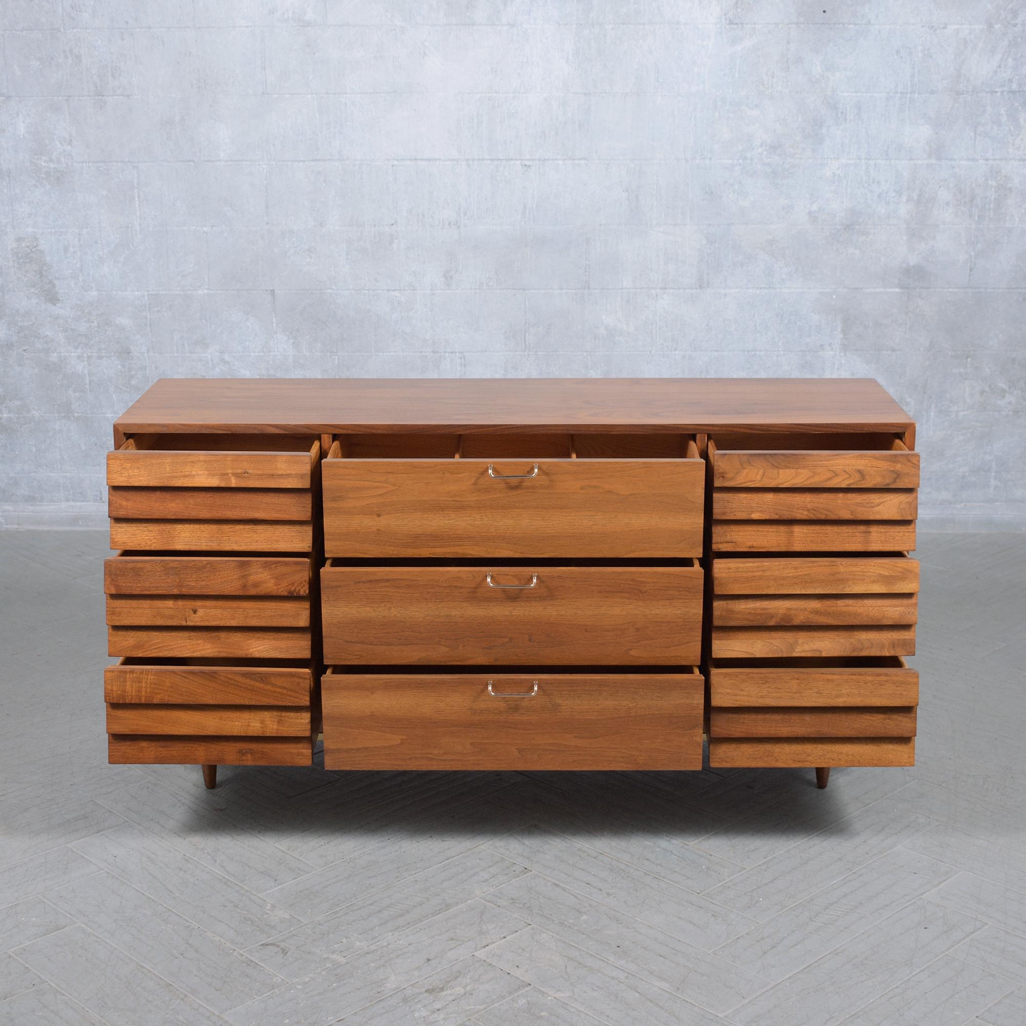 Stained Restored Mid-Century Modern Walnut Dresser: Timeless Elegance & Function For Sale