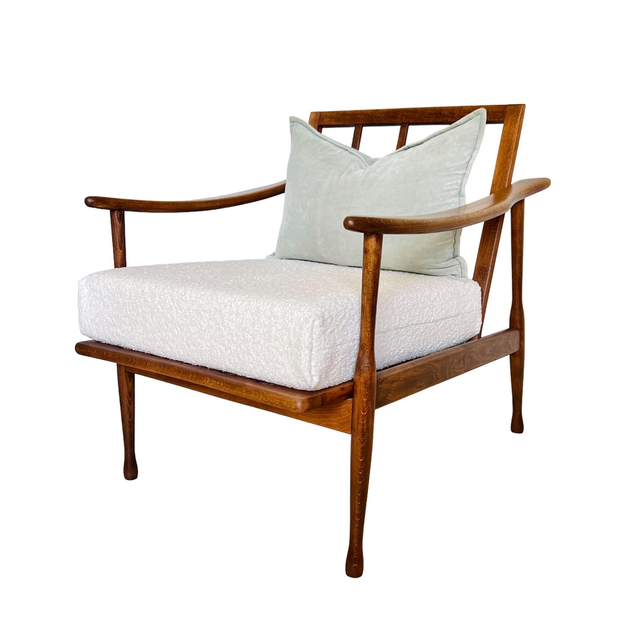 Bouclé Vintage Mid-Century Modern Walnut Easy Chair