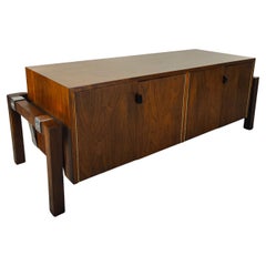 Vintage Mid Century Modern Walnut Floating Skeletal Cabinet
