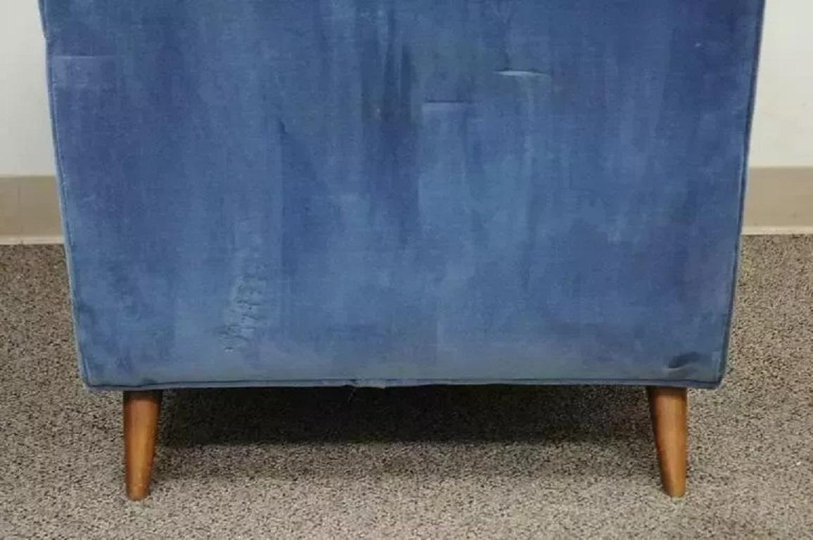 Upholstery Vintage Mid Century Modern Walnut Frame Blue Club Lounge Chair after Paul McCobb For Sale
