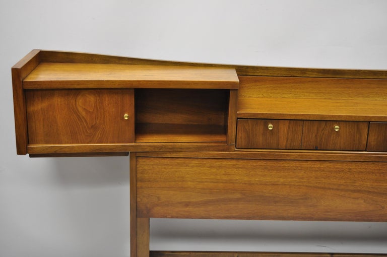 Vintage MidCentury Modern Walnut Full Size Storage Bookcase Bed