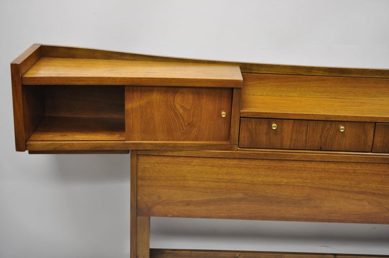 Vintage Mid Century Modern Walnut Full Size Storage Bookcase Bed