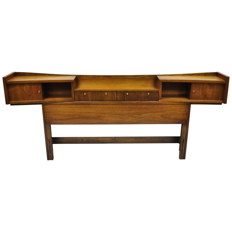 Vintage Mid Century Modern Walnut Full Size Storage Bookcase Bed