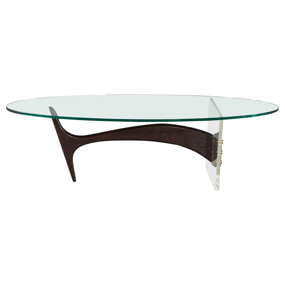 Vintage Mid-Century Modern Walnut Glass & Acrylic Coffee Table