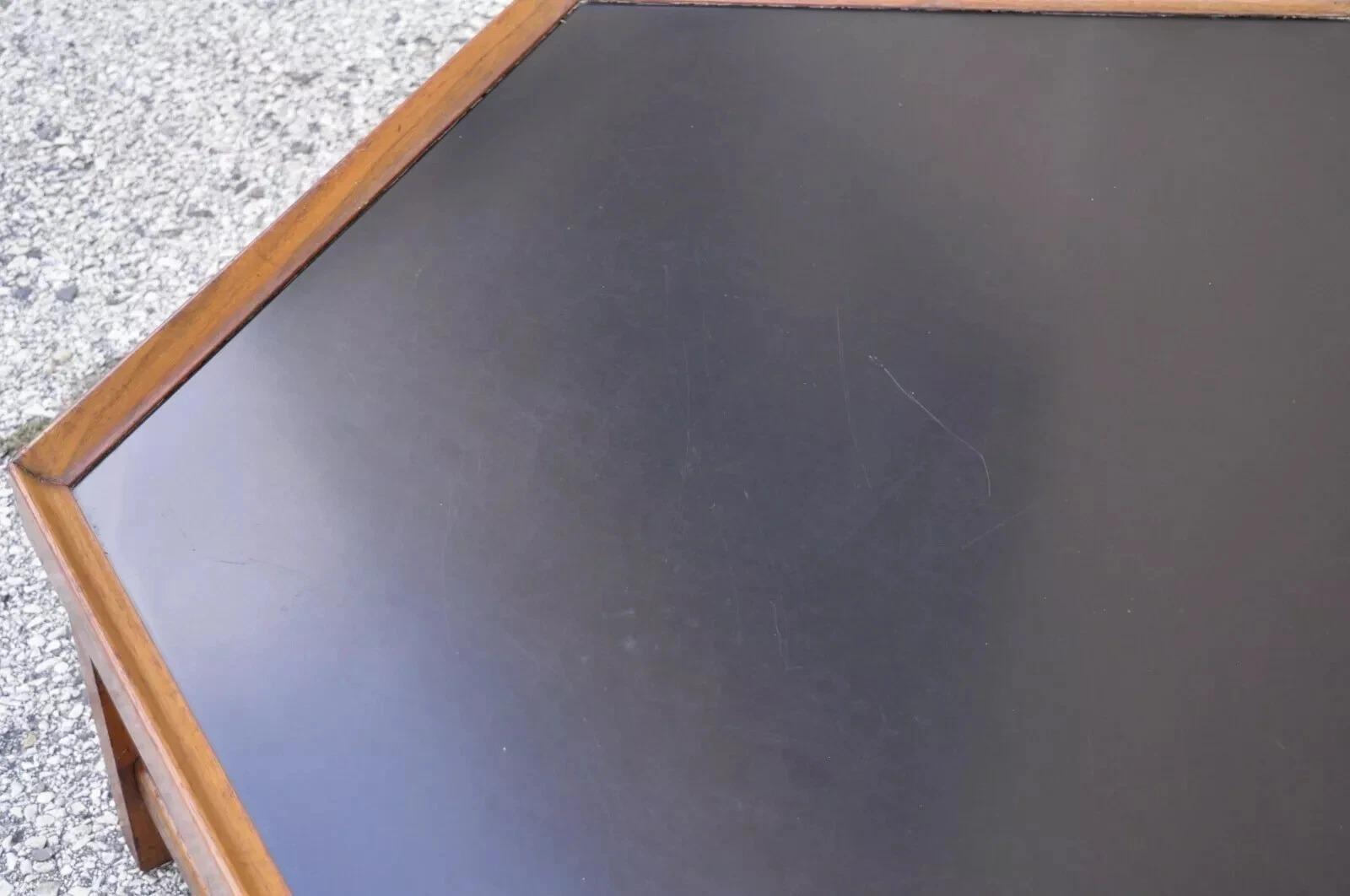 Vintage Mid Century Modern Walnut Hexagonal Coffee Table with Black Masonite Top For Sale 3