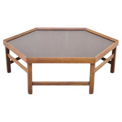 Vintage Mid Century Modern Walnut Hexagonal Coffee Table with Black Masonite Top
