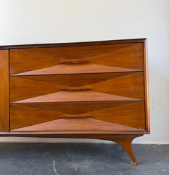 Vintage Mid Century Modern Walnut Kagan Style Diamond front long dresser