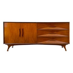 Vintage Mid Century Modern Walnut Kagan Style Diamond front long dresser