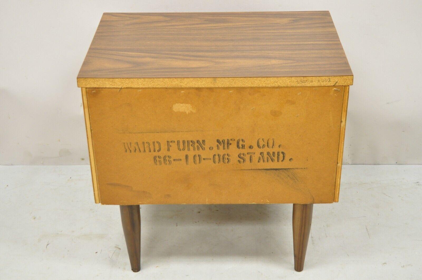 Vintage Mid-Century Modern Walnut Laminate Top Nightstand with Sculpted Pulls 6