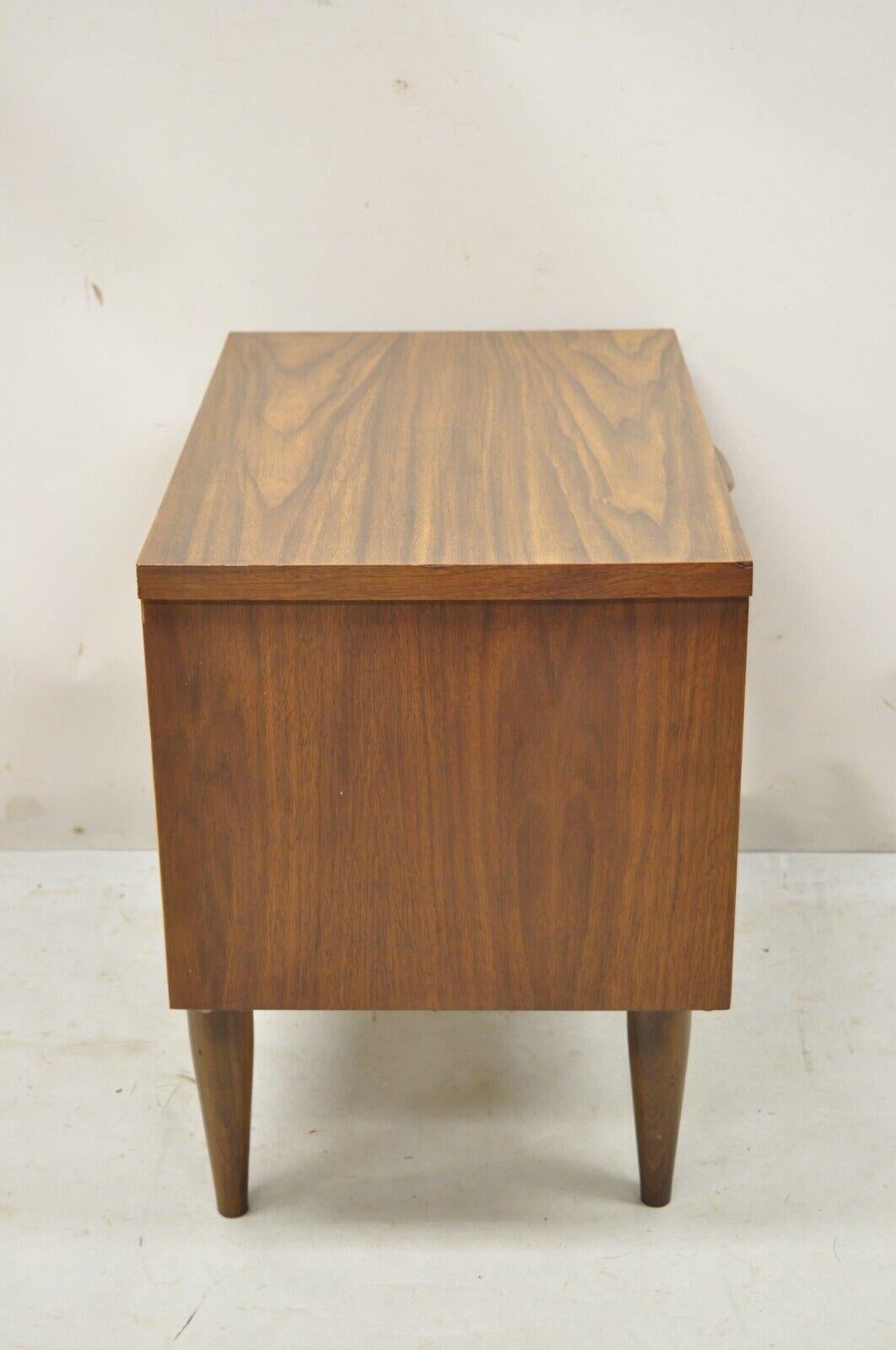 20th Century Vintage Mid-Century Modern Walnut Laminate Top Nightstand with Sculpted Pulls