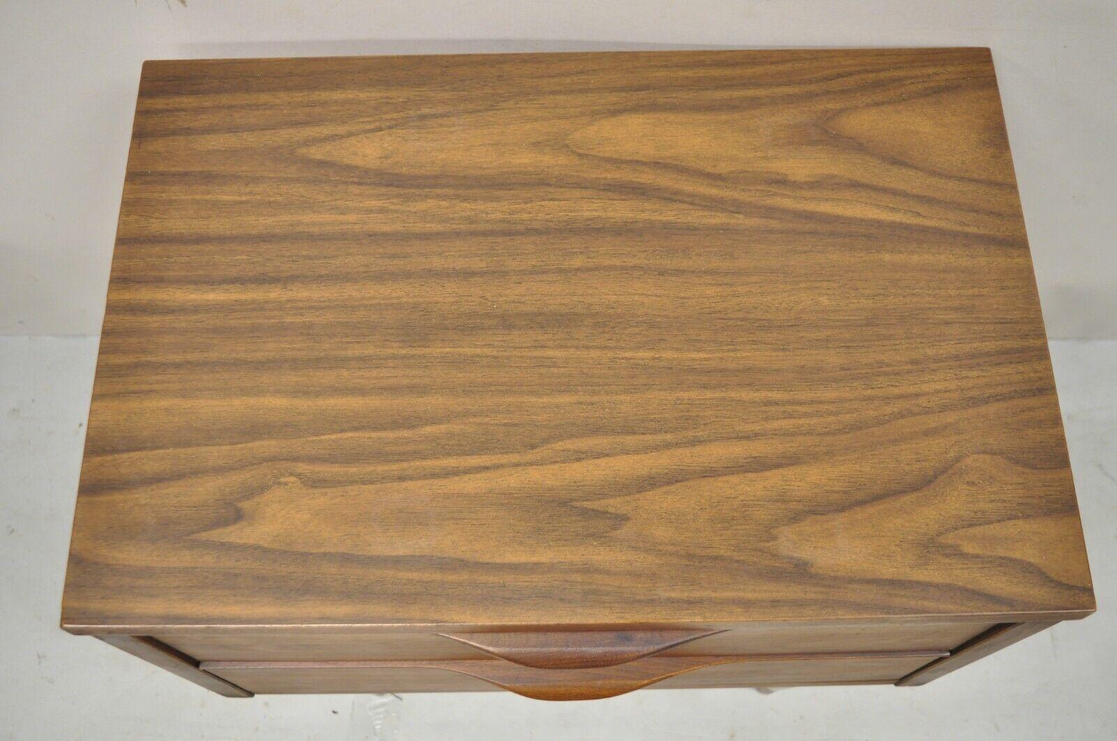 Vintage Mid-Century Modern Walnut Laminate Top Nightstand with Sculpted Pulls 1