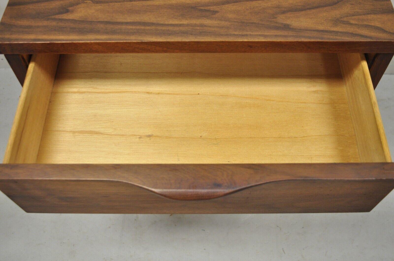 Vintage Mid-Century Modern Walnut Laminate Top Nightstand with Sculpted Pulls 4