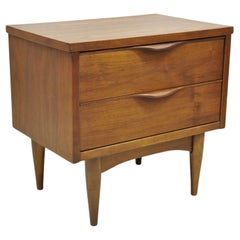 Vintage Mid-Century Modern Walnut Laminate Top Nightstand with Sculpted Pulls