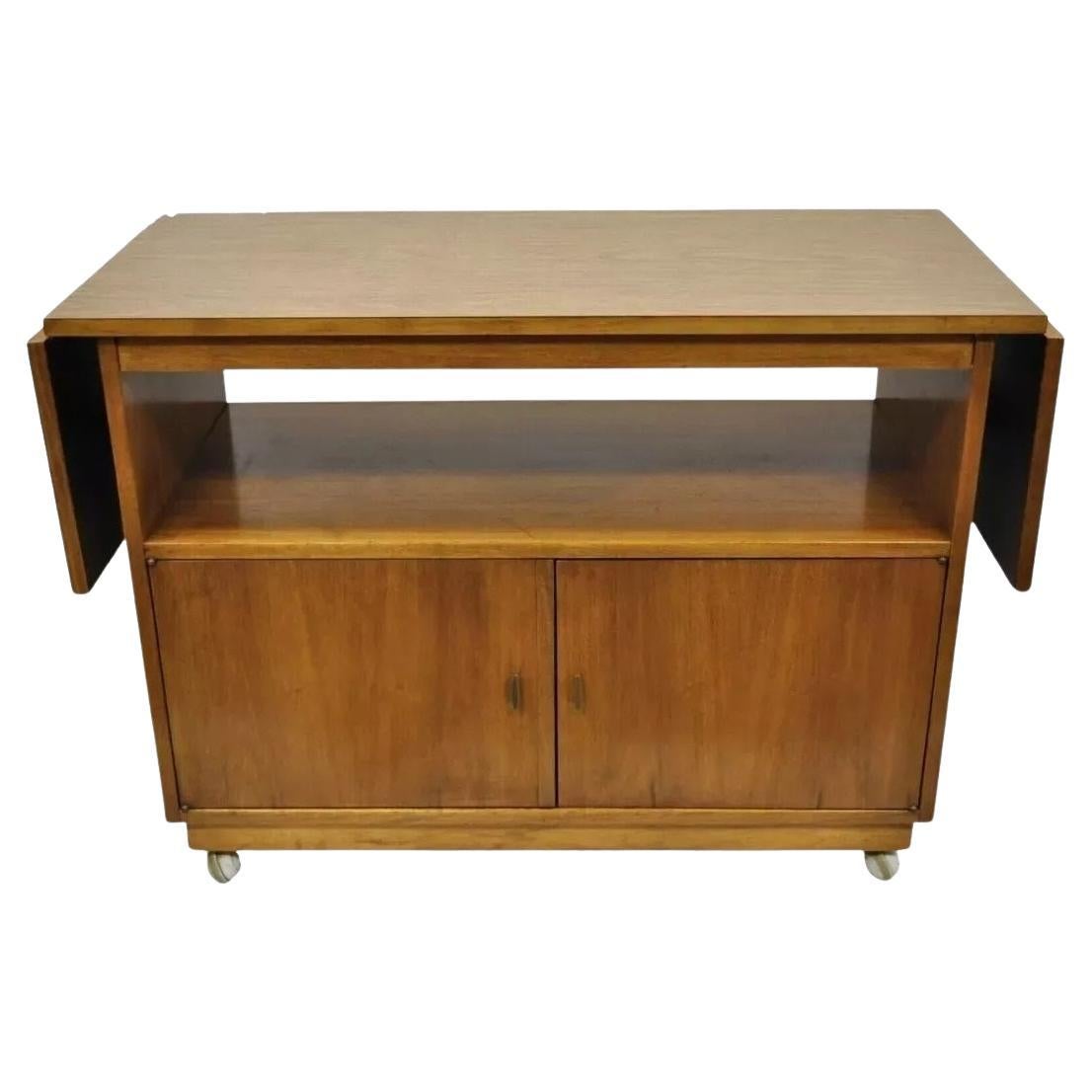 Vintage Mid Century Modern Nogal Laminado Top Rolling Drop Leaf Bar Cart Servidor