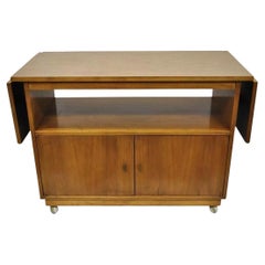 Vintage Mid Century Modern Nogal Laminado Top Rolling Drop Leaf Bar Cart Servidor
