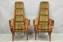 Vintage Mid Century Modern Walnut Panel Back Sculptural Lounge Arm Chairs - Pair