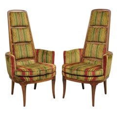Vintage Mid Century Modern Walnut Panel Back Sculptural Lounge Arm Chairs - Pair