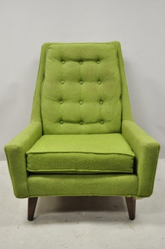 Vintage Mid-Century Modern Walnut Pearsall McCobb Style Green Lounge Chair