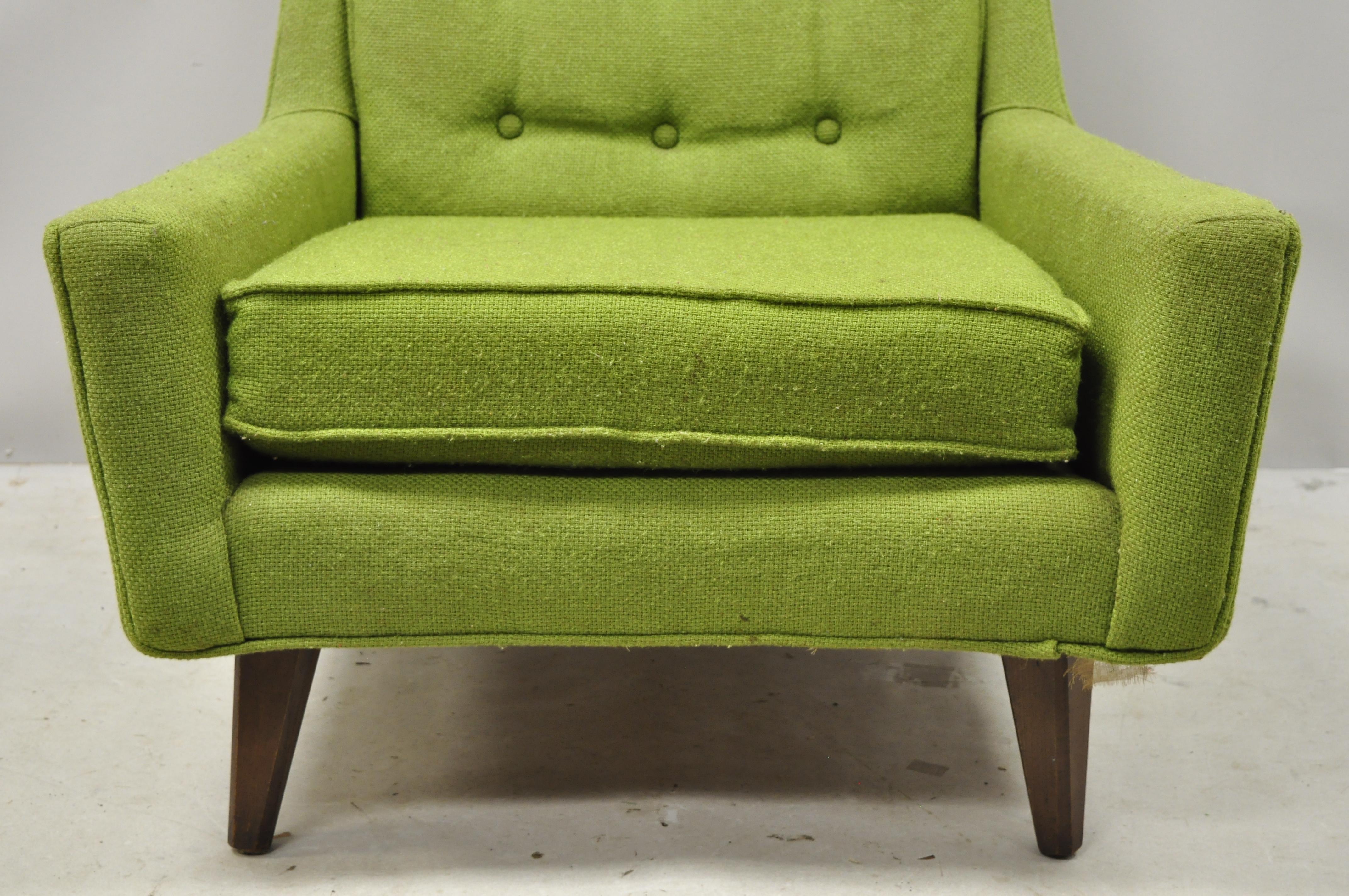 North American Vintage Mid-Century Modern Walnut Pearsall McCobb Style Green Lounge Chair