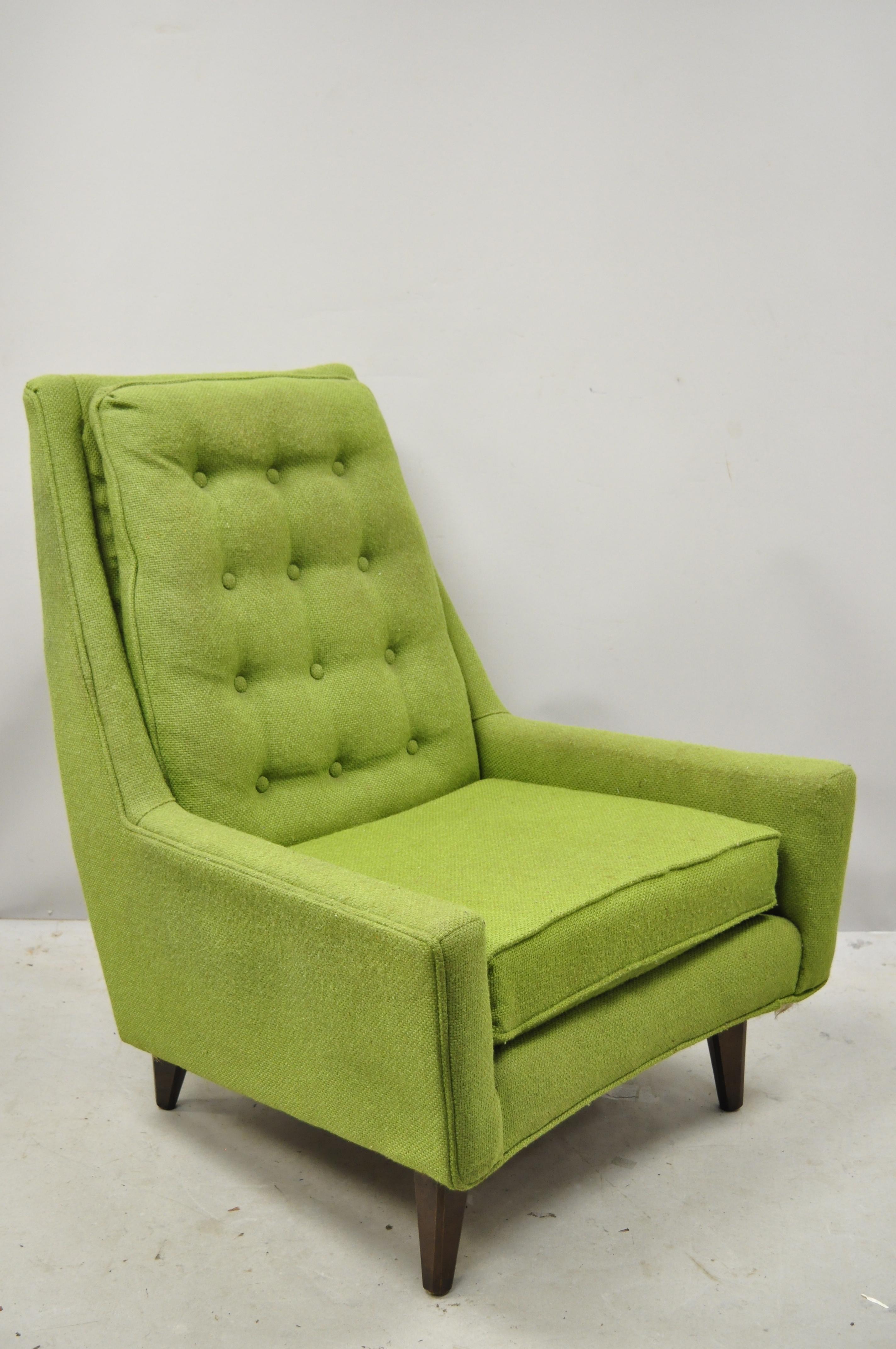 Vintage Mid-Century Modern Walnut Pearsall McCobb Style Green Lounge Chair In Good Condition In Philadelphia, PA