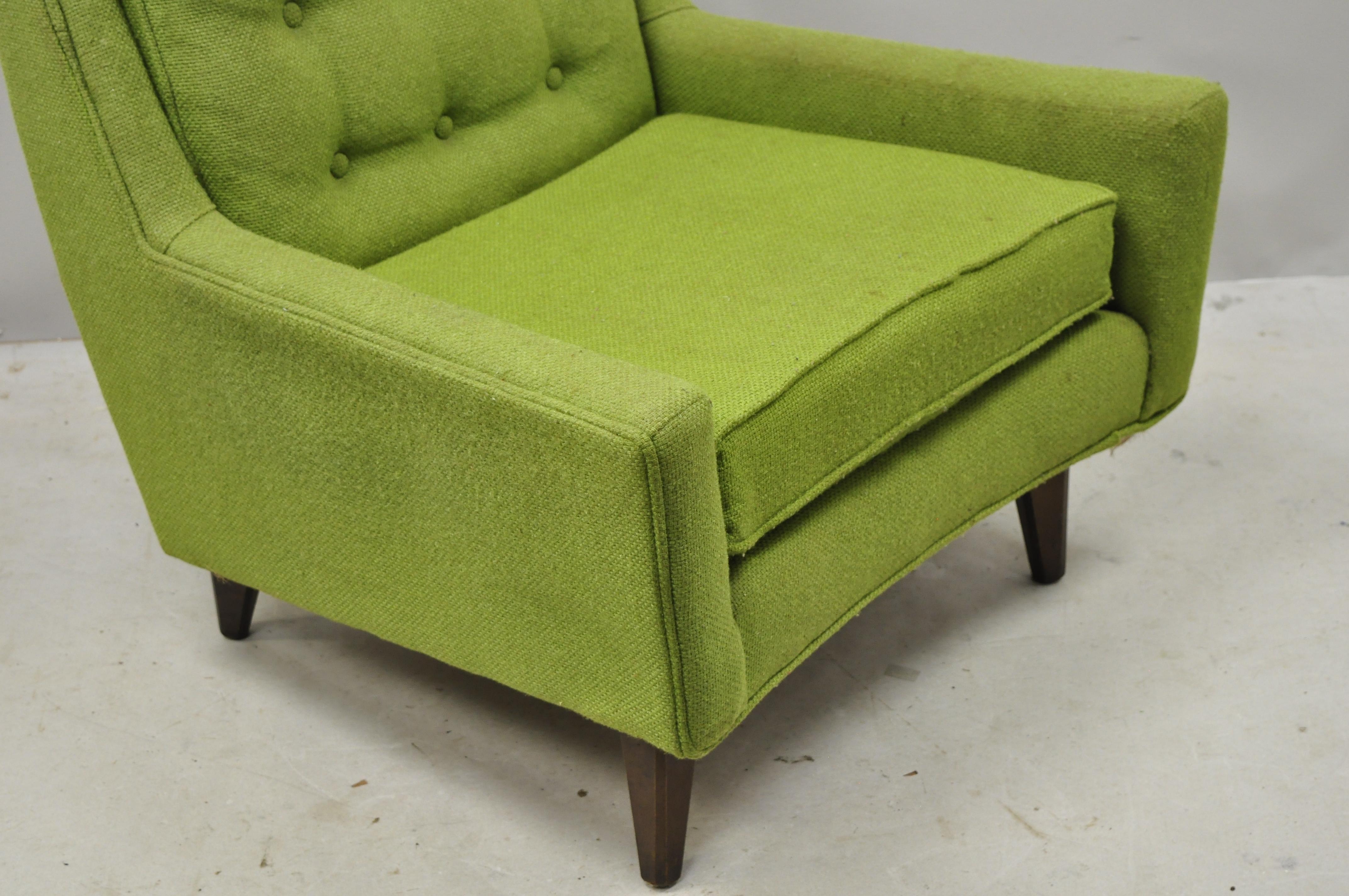 Vintage Mid-Century Modern Walnut Pearsall McCobb Style Green Lounge Chair 1