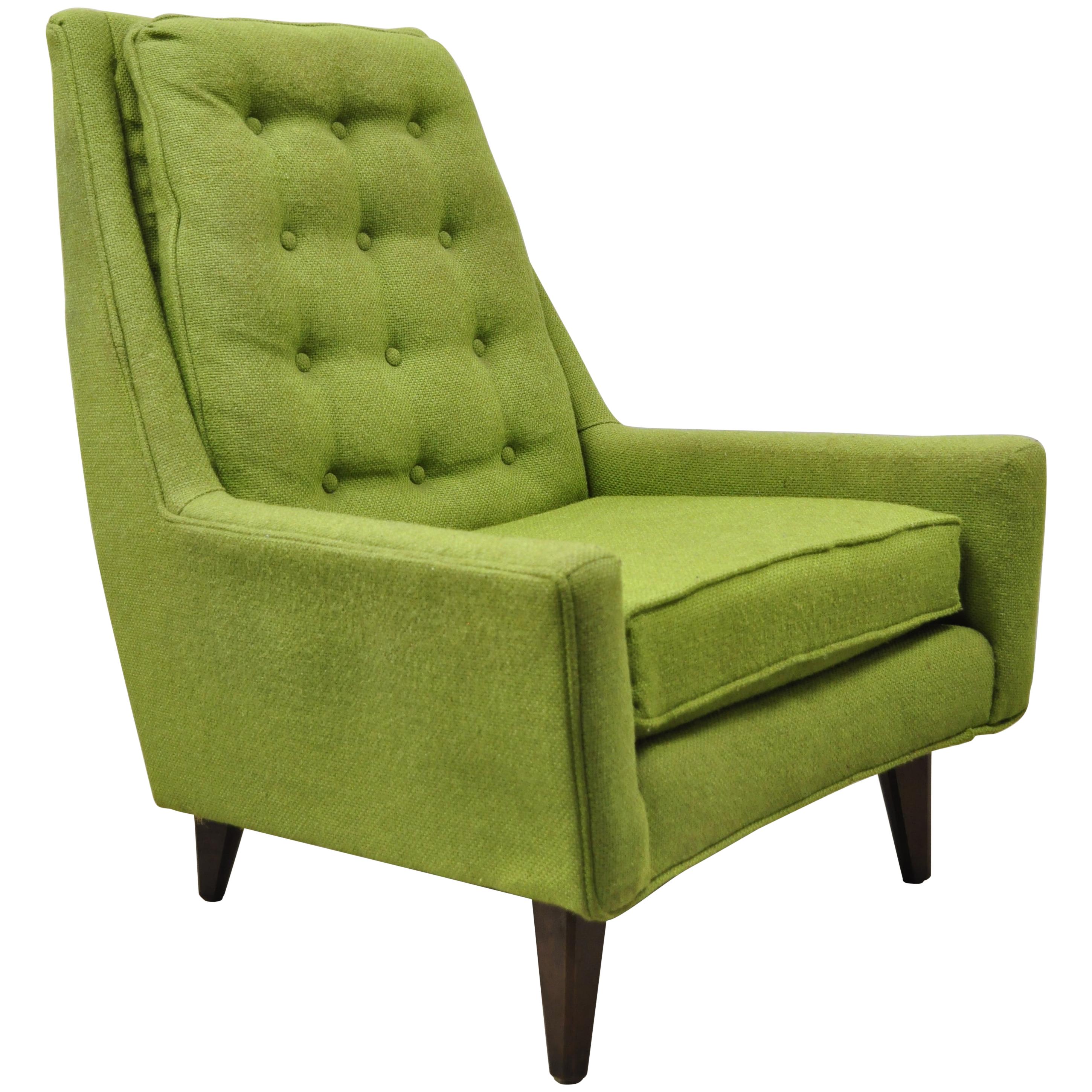 Vintage Mid-Century Modern Walnut Pearsall McCobb Style Green Lounge Chair