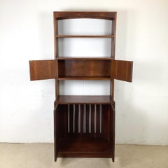Vintage Mid-Century Modern Walnut Secretary Bookcase Cabinet, Louvered Doors