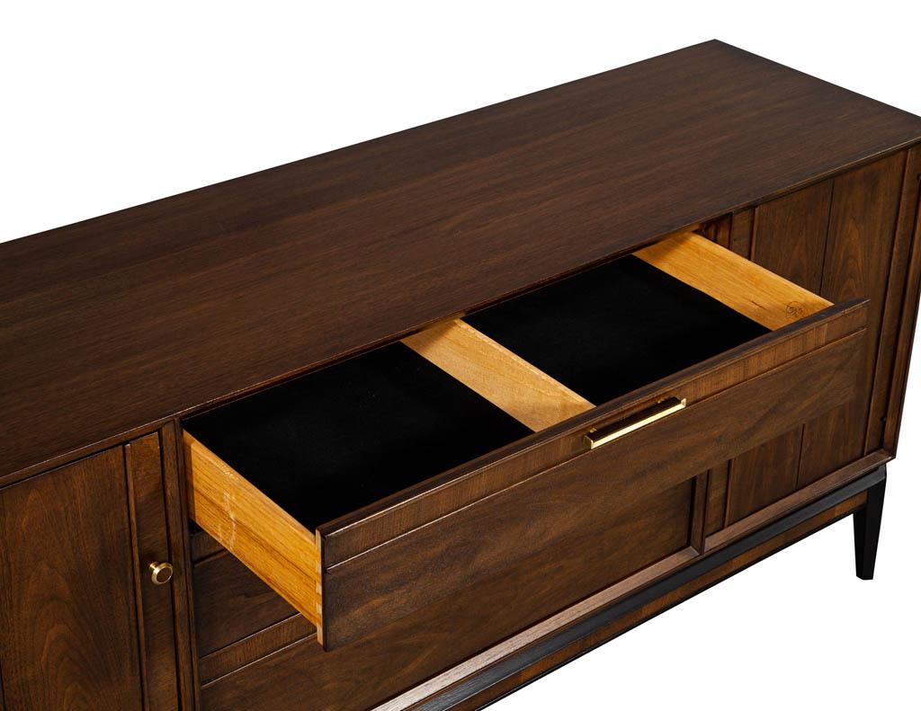Brass Vintage Mid-Century Modern Walnut Sideboard Buffet by Drexel