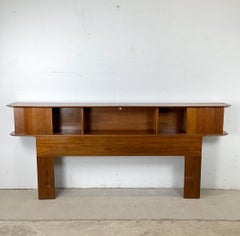 Vintage Mid-Century Modern Walnut Storage Headboard with Open Shelving