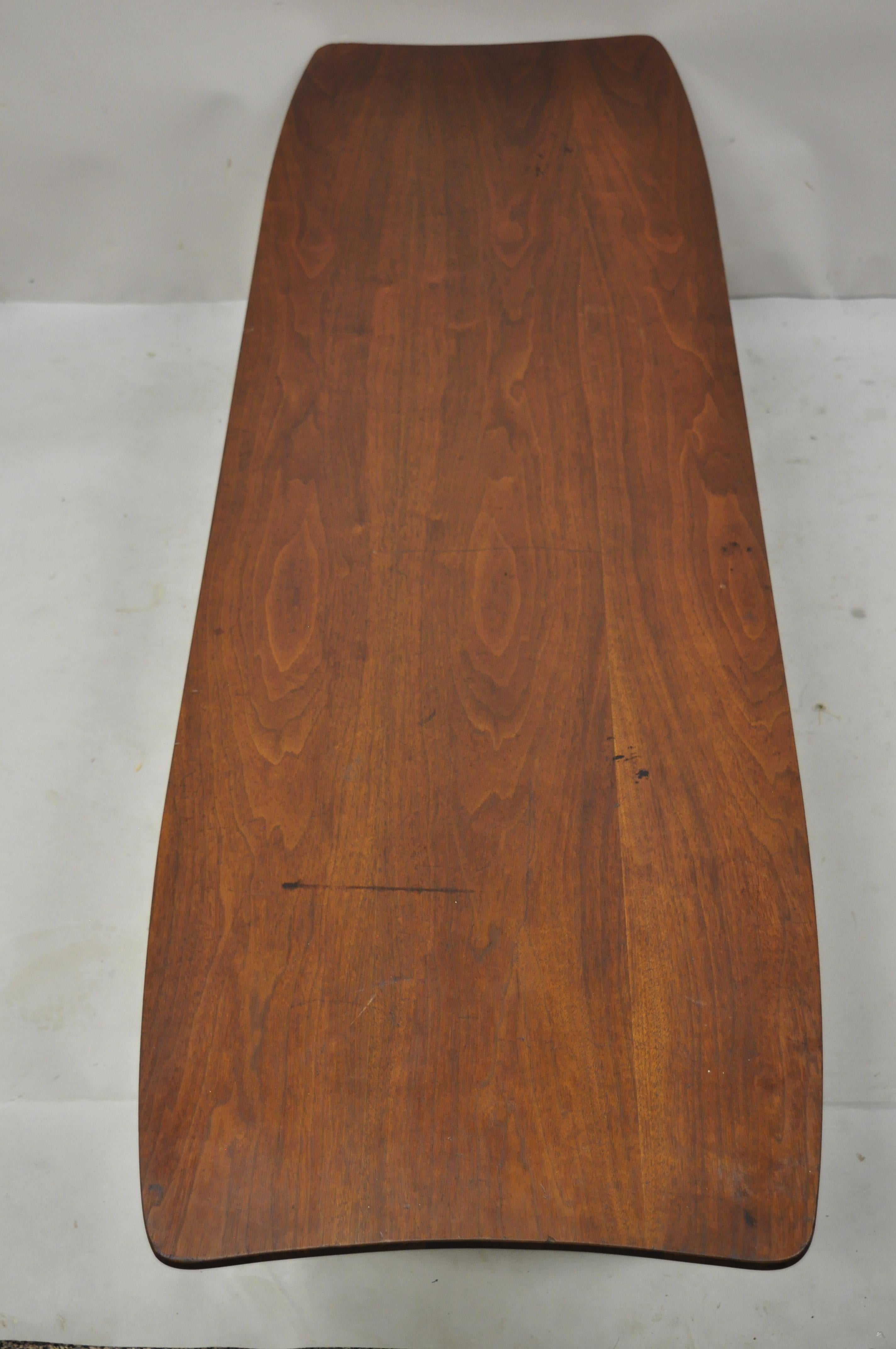 Vintage Mid-Century Modern Walnut Surfboard Sculptural Long Coffee Table 2