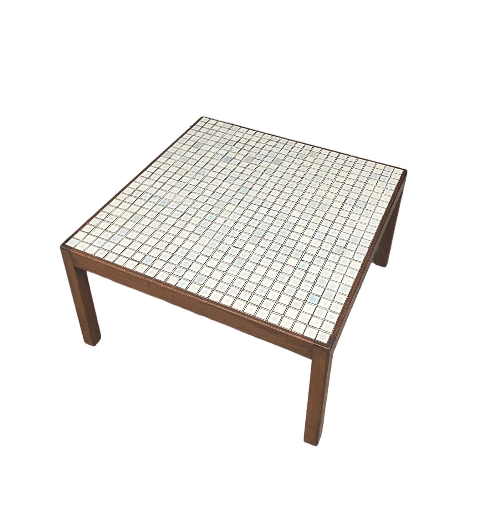 Vintage Mid Century Modern Walnut Table With Tile Top In Good Condition For Sale In Seattle, WA