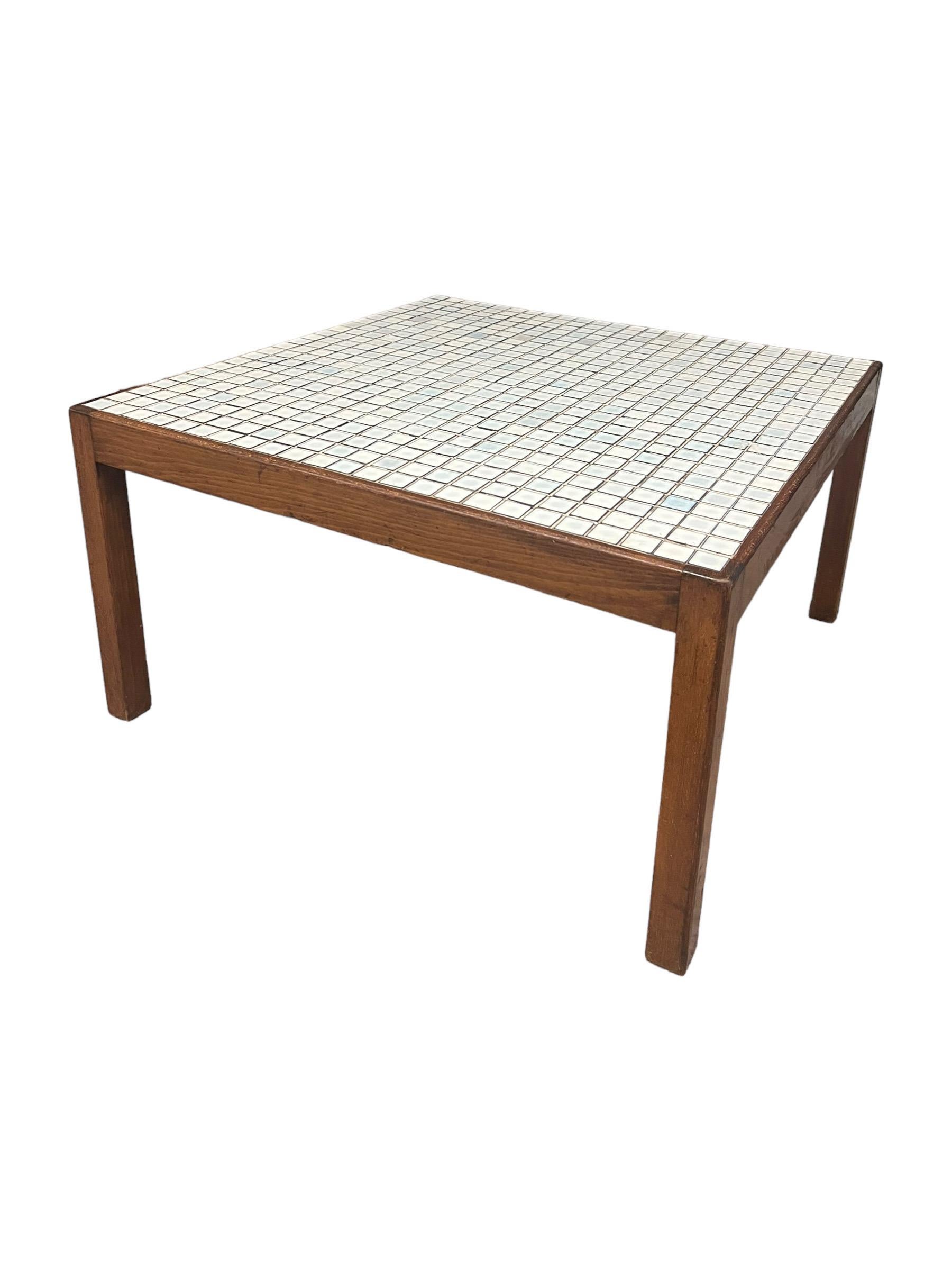 Vintage Mid Century Modern Walnut Table With Tile Top For Sale 1