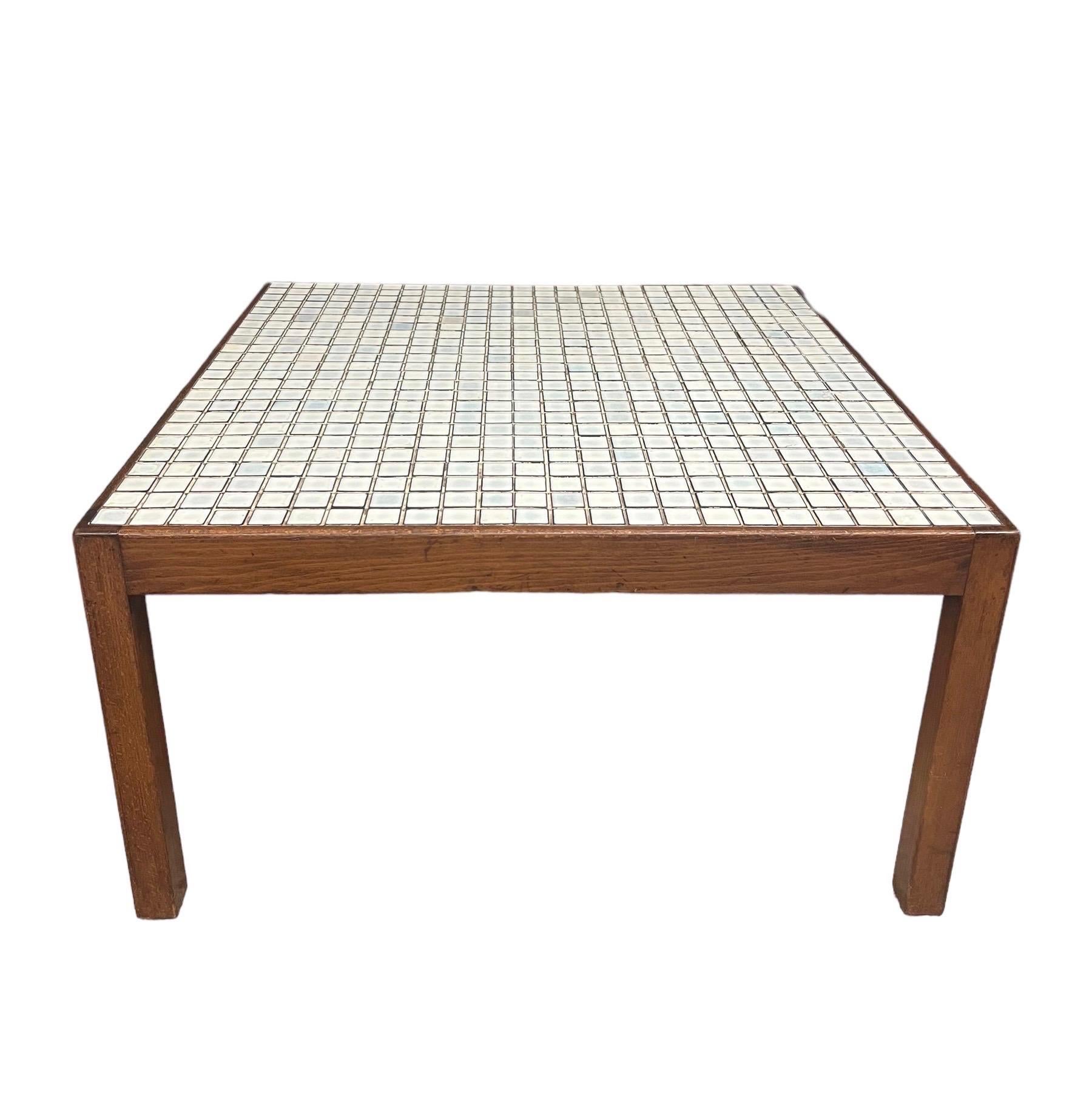 Vintage Mid Century Modern Walnut Table With Tile Top For Sale 2