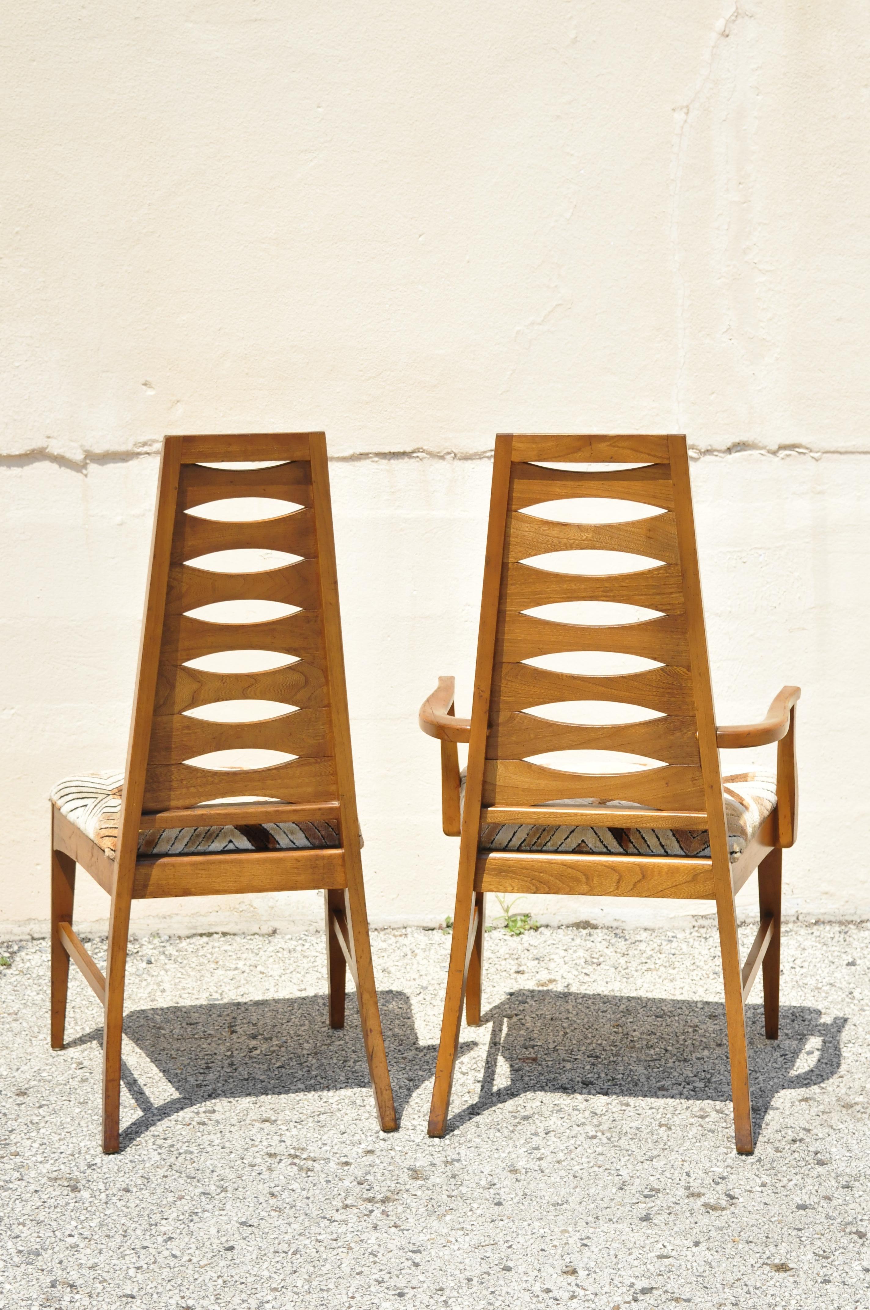 Vintage Mid Century Modern Walnut Tall Ladder Back Dining Chairs - Set of 6 2