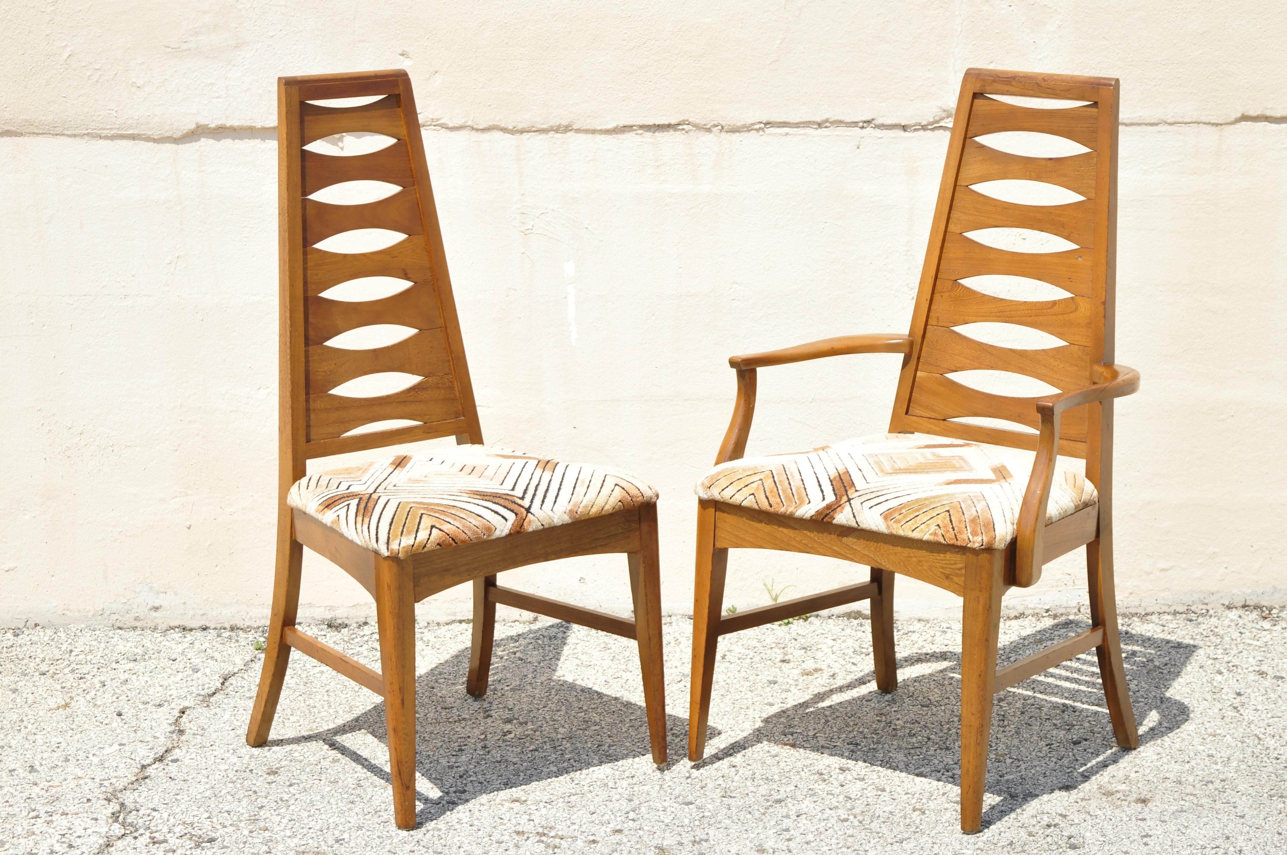 20th Century Vintage Mid Century Modern Walnut Tall Ladder Back Dining Chairs - Set of 6