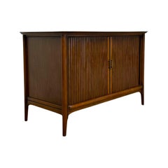 Vintage Mid-Century Modern Walnut Tambour Door Credenza / Media Console.