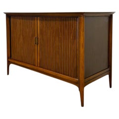 Vintage Mid-Century Modern Walnut Tambour Door Credenza / Media Console.