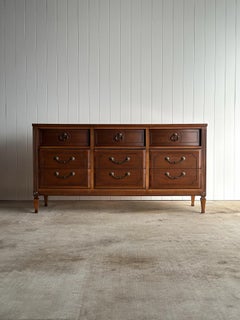 Vintage Mid-Century Modern Walnut Triple Dresser by Ward Furniture, Circa 1970s